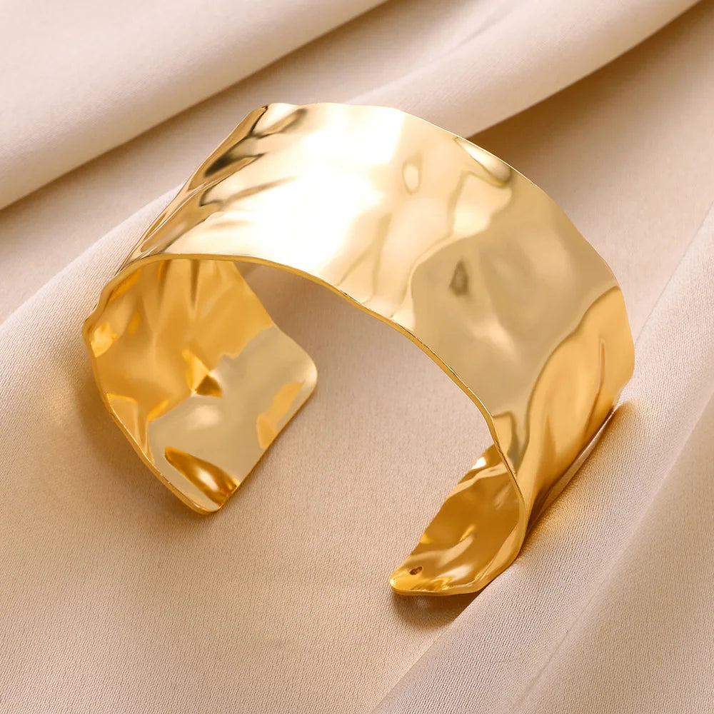 VELUROArt Bracelet Jonc Large Femme Acier Inoxydable Doré