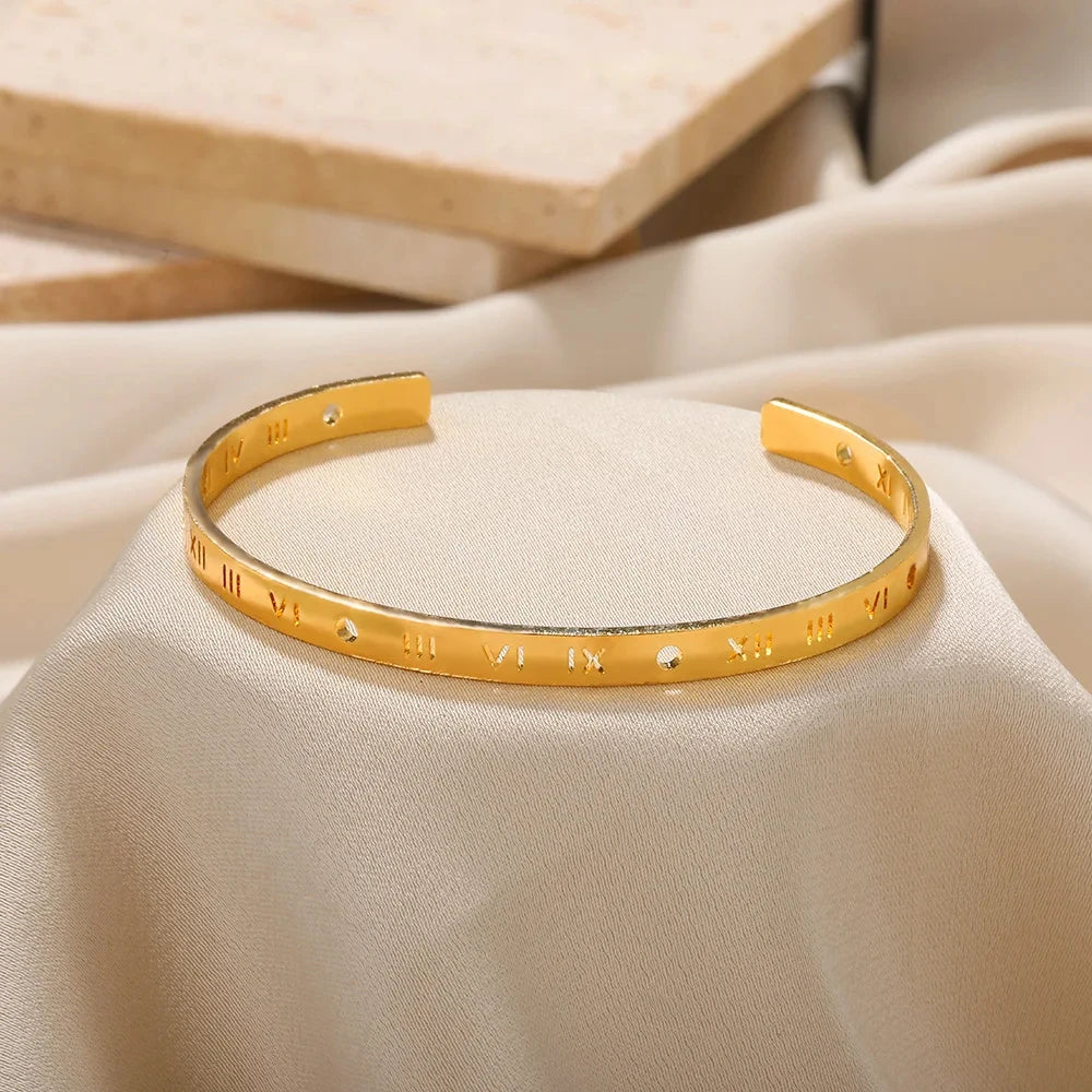 VELUROArt Bracelet Jonc Femme Acier Doré Texturé
