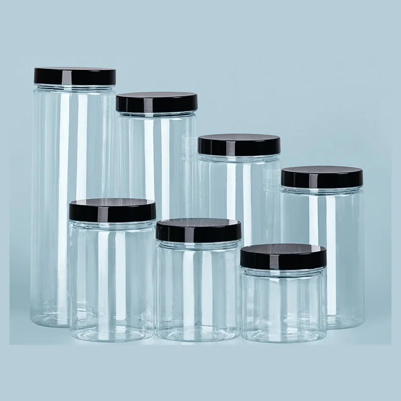 Bocaux à Épices PET Transparents Couvercle Noir