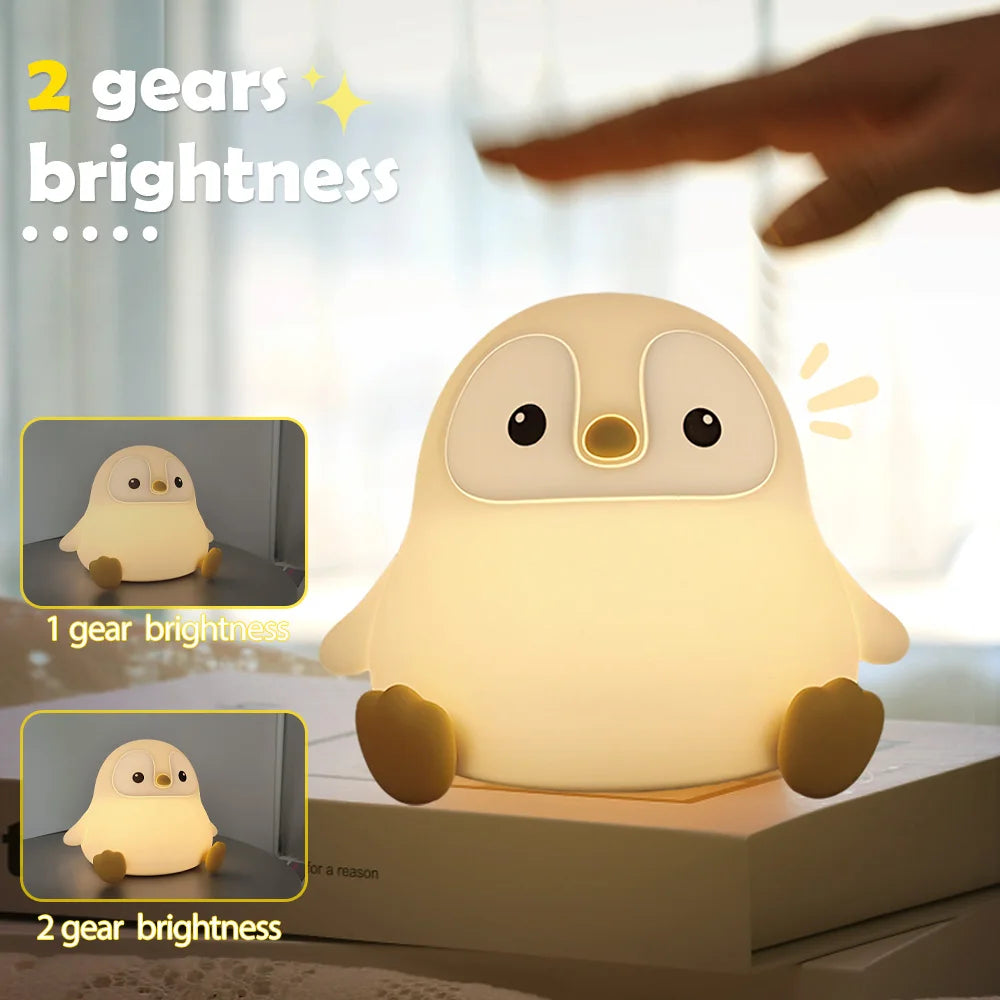 Penguin Nursery Night Light 2 Levels Dimmable Bedroom Nightlight For Kids Squishy Silicone Sleeping Lamp