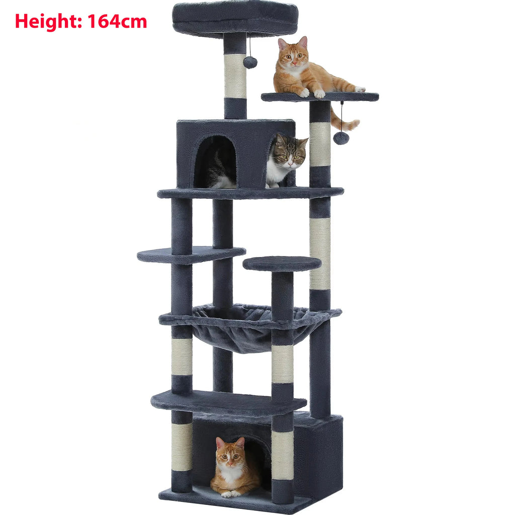 Multi-Level Large Cat Tree with Sisal-Covered Scratching Posts Cozy Condos Spacious Hammock Tall Cat Tower for Indoor Cat Toys