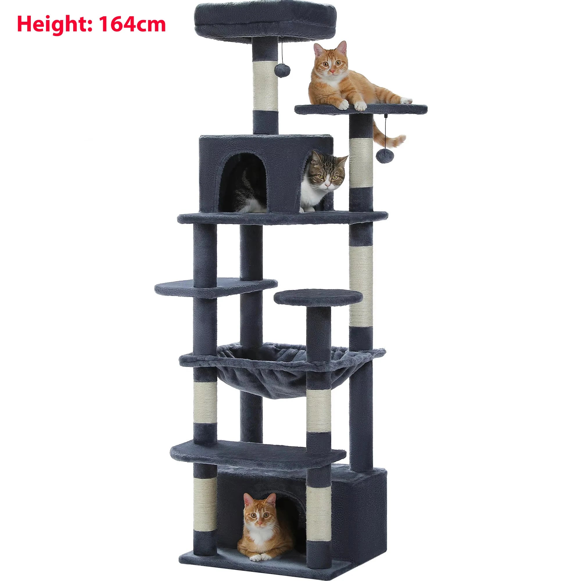 Multi-Level Large Cat Tree with Sisal-Covered Scratching Posts Cozy Condos Spacious Hammock Tall Cat Tower for Indoor Cat Toys