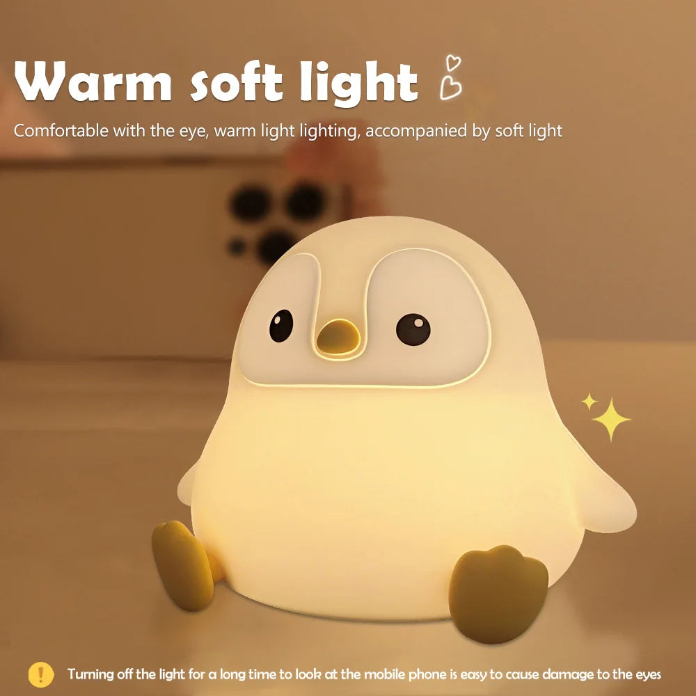 Penguin Nursery Night Light 2 Levels Dimmable Bedroom Nightlight For Kids Squishy Silicone Sleeping Lamp