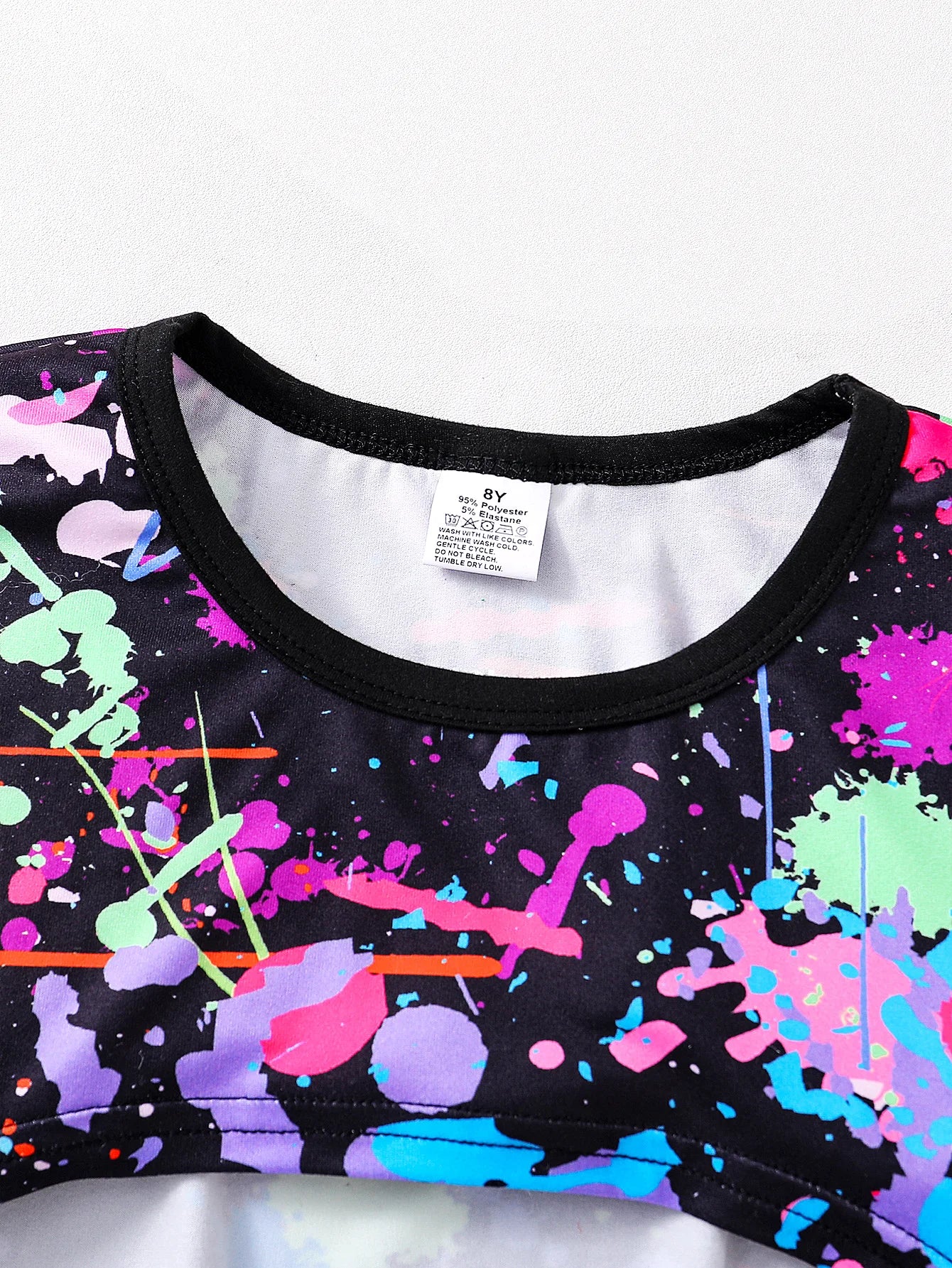 Summer fashion girls' three-piece set Fluorescent graffiti print casual loose slightly elastic comfortable suit