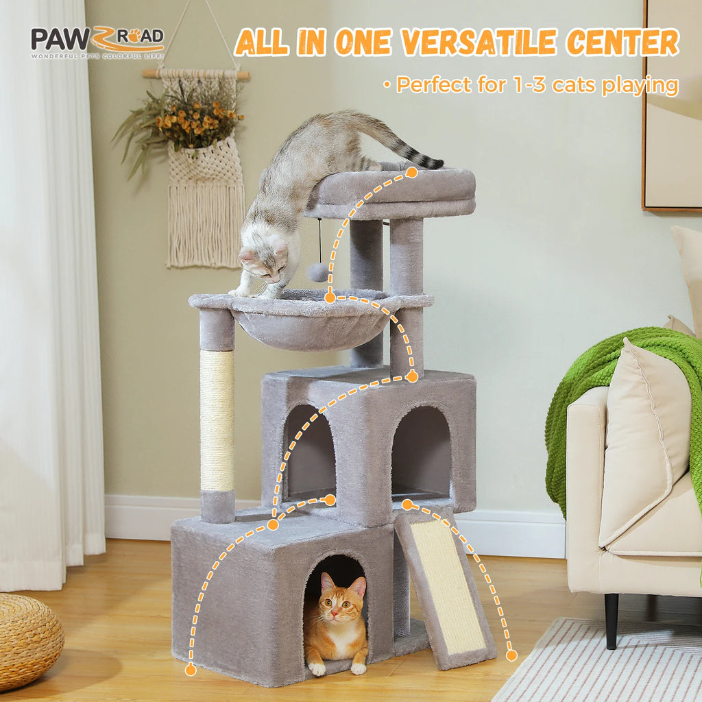 Large Cat Tree Multi-Level Cat Tower with 2 Spacious Condos for Indoor Cats Large Cat House with Comfy Hammock Padded Perch