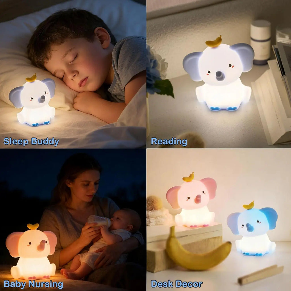 Elephant Cute Night Light Rechargeable Bedside Nightlight Dimmable Squishy Sleeping Lamp For Baby Room Decor
