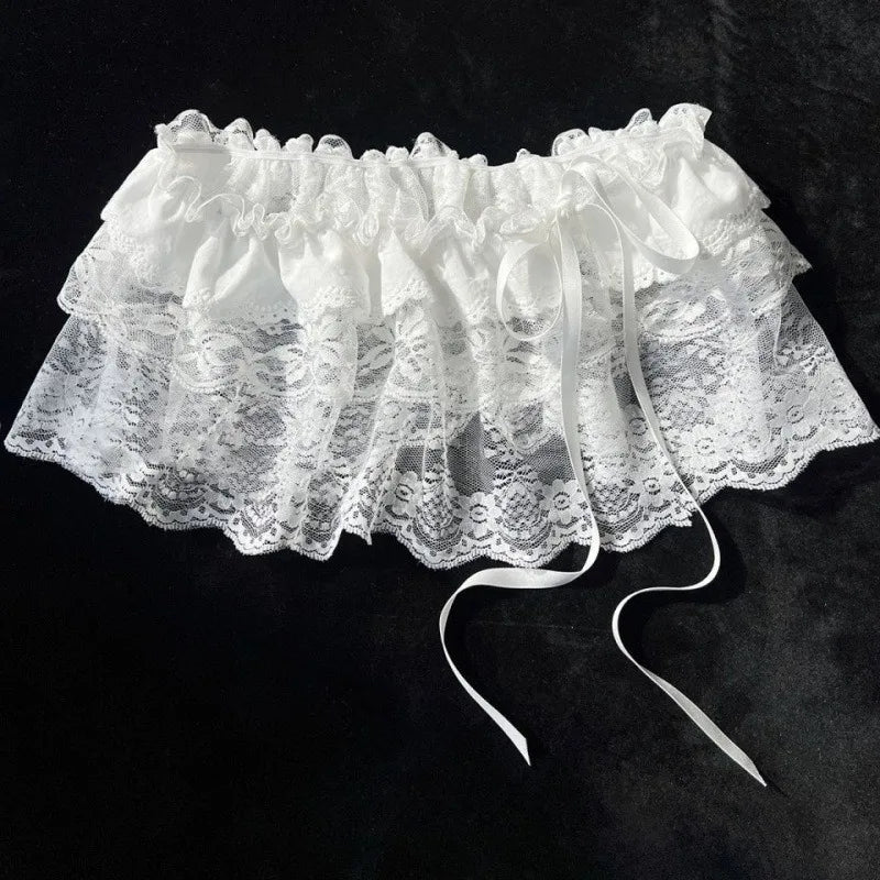 Jupe courte en dentelle superposée pour femme – vue 9