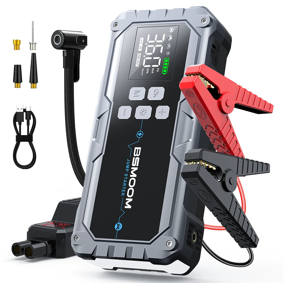 Démarreur de Batterie 3-en-1 + Gonfleur 150PSI (26800mAh)
