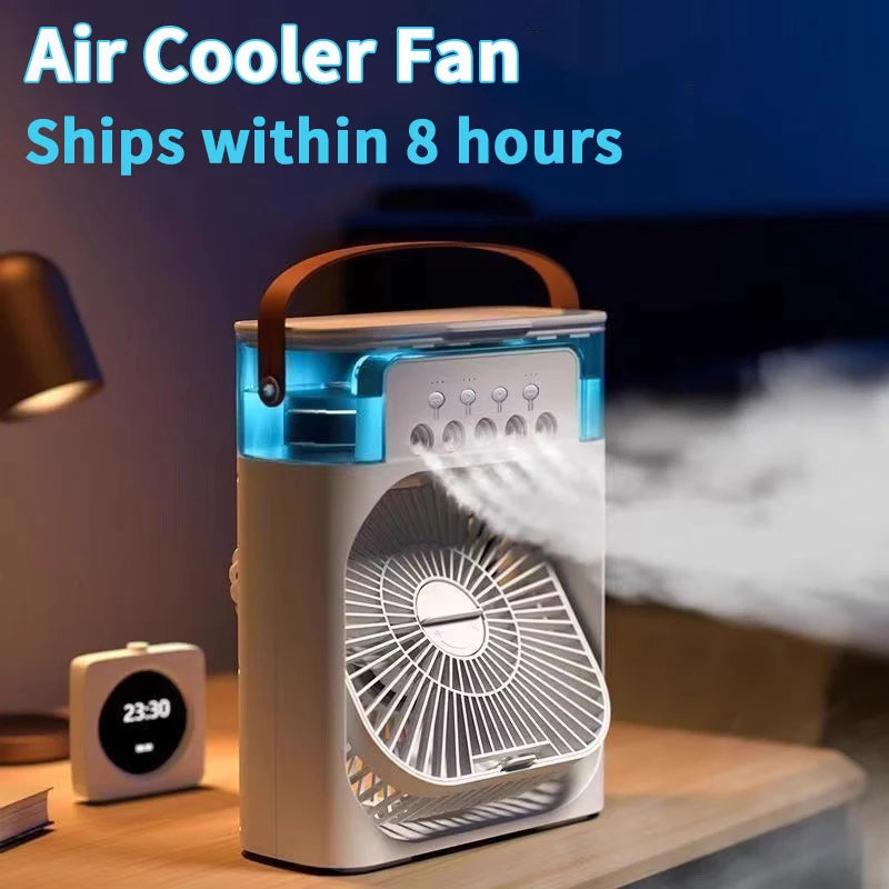 Ventilateur Climatiseur 3-en-1 | Mini Refroidisseur d'Air + Humidificateur + Veilleuse LED | Portable