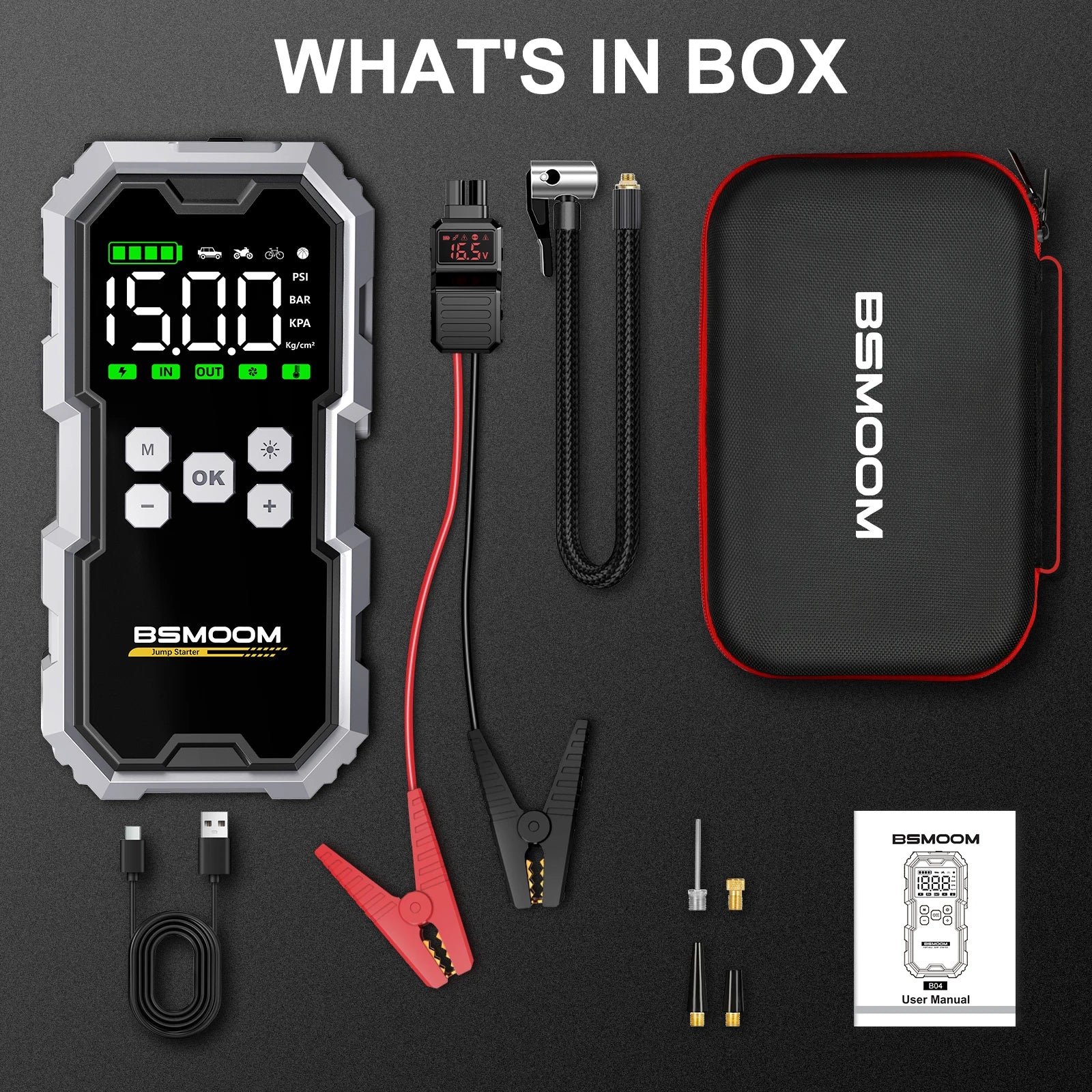 Démarreur de Batterie 3-en-1 + Gonfleur 150PSI (26800mAh)