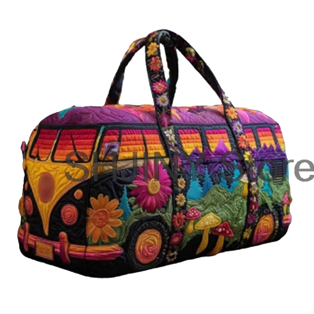 Men's 2026 Camping Trailer Quilted Duffle Bag Unisex Casual Daypack Women Weekender Travel Handbag