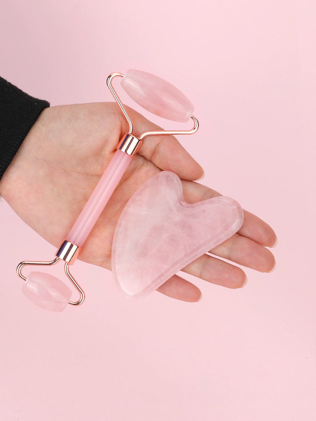 Set Rouleau de Jade & Gua Sha Quartz Rose - Soin Visage