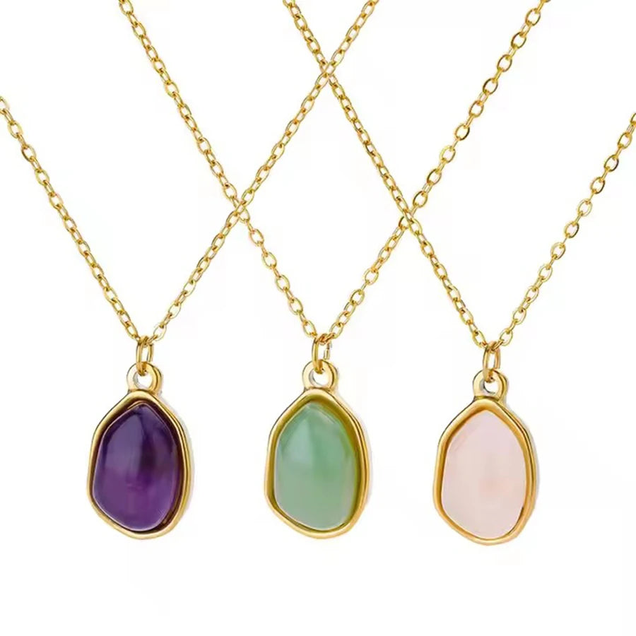 Collier Pierre de Cristal | Acier Inoxydable Plaqué Or 18K | Quartz / Aventurine | Cadeau Femme