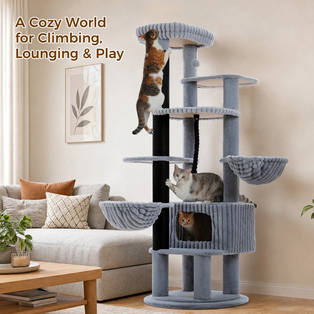 Multi-Level Cat Tree with Spacious Condo Thick Sisal Scratching Posts Oversized Top Perch Tall Cat Tower for Indoor Large Cats