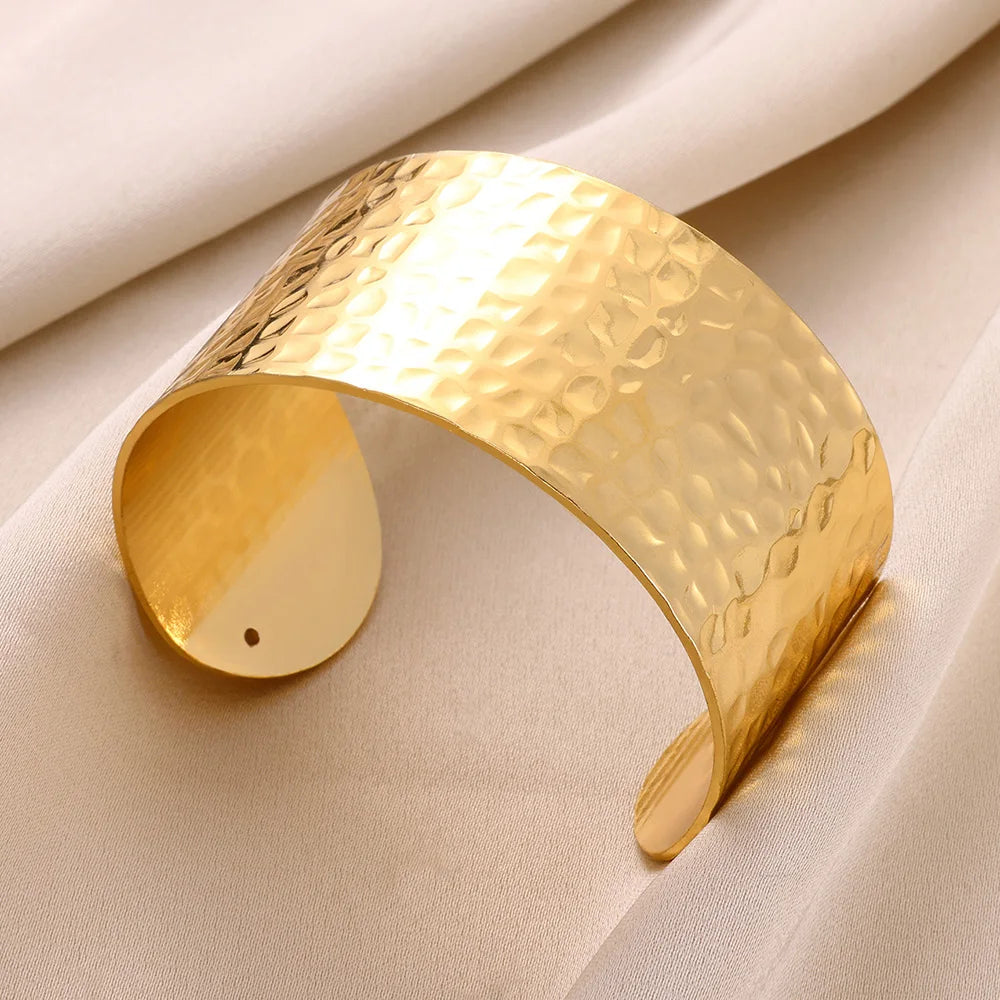 VELUROArt Bracelet Jonc Large Femme Acier Inoxydable Doré