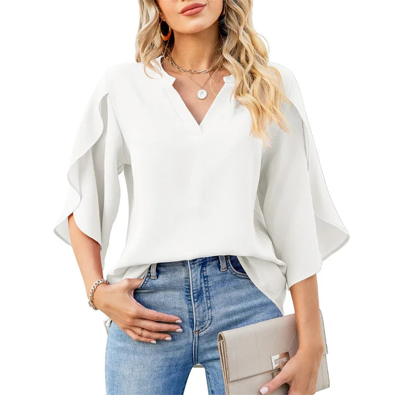 Blouse en mousseline col V manches évasées pour femme – vue 6