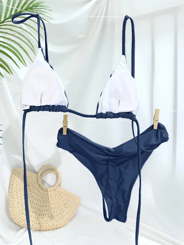 Maillot de bain bikini micro froncé pour femme – vue 2