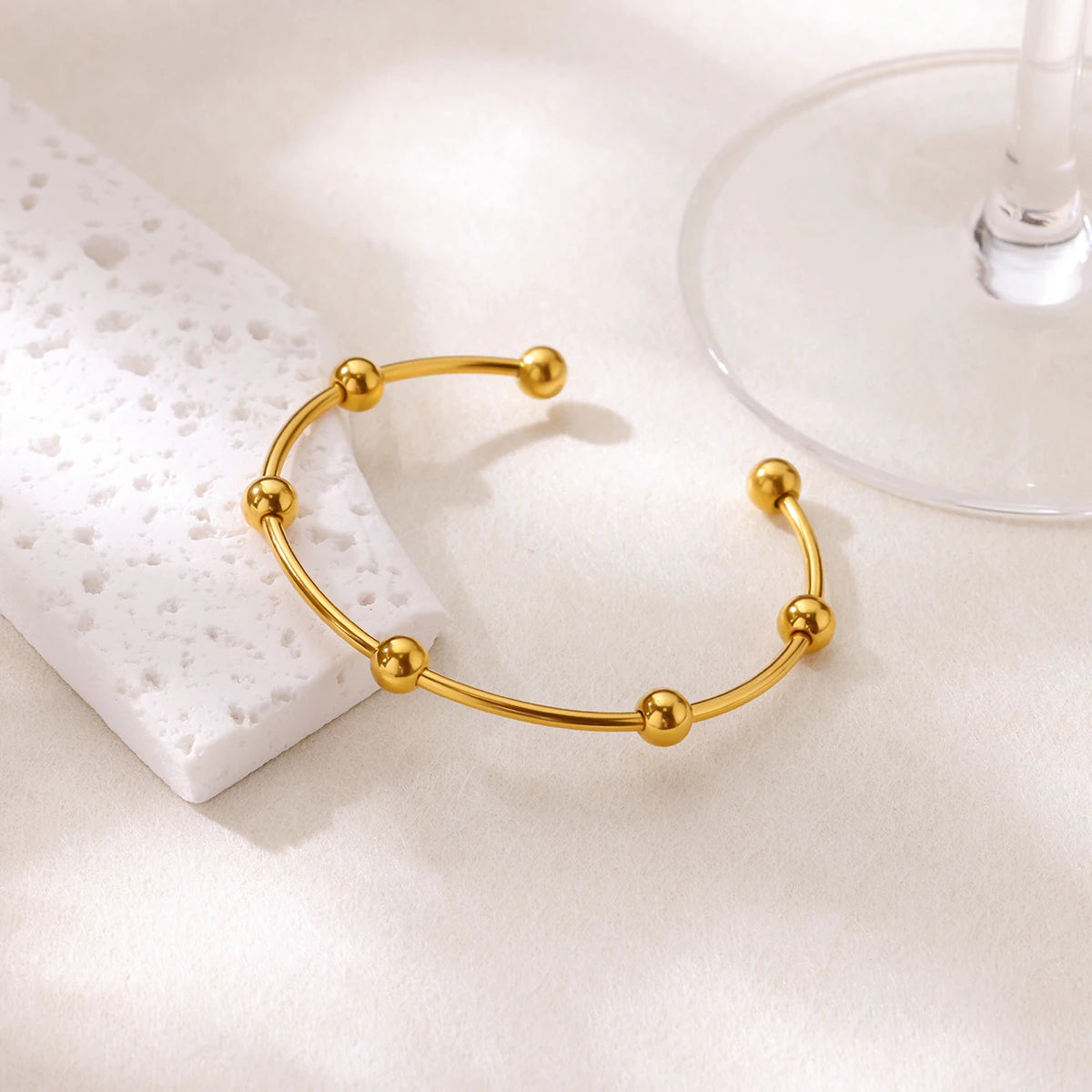 VELUROArt Bracelet Jonc Large Femme Acier Inoxydable Doré