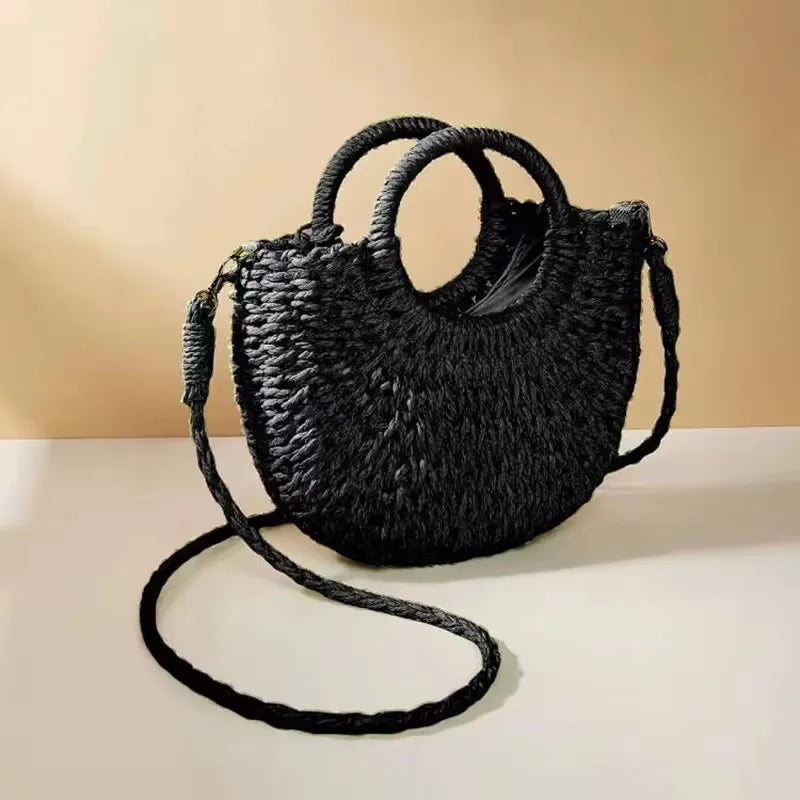 Sac bandoulière demi-lune en paille pour femme – vue 8