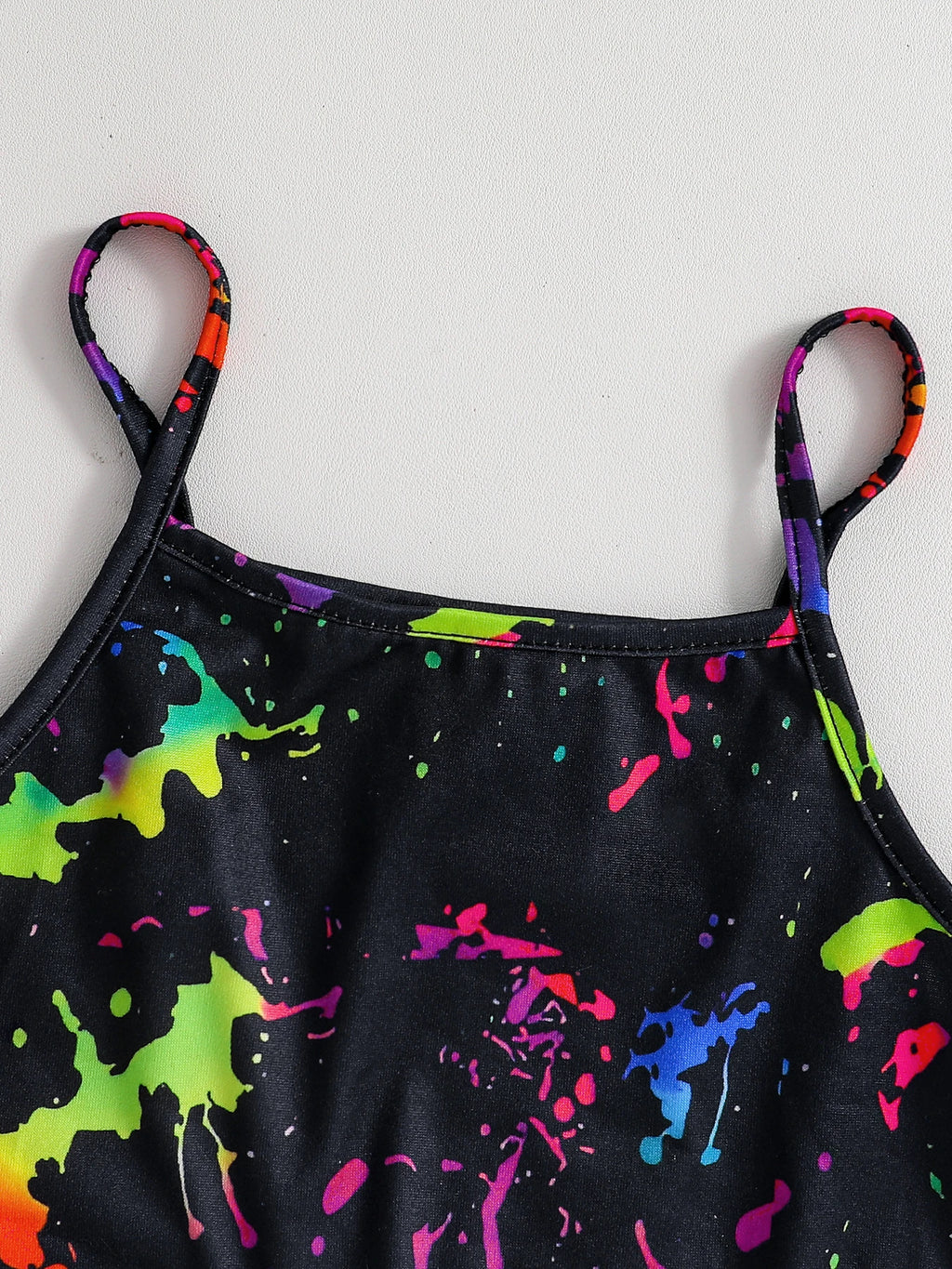 Summer Children's Fashion Refreshing Three-Piece Girls Fluorescent Graffiti Print Casual Wide Micro-Elastic Comfort Suit