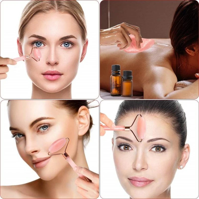 Rouleau de Jade Résine Rose & Gua Sha Quartz Rose