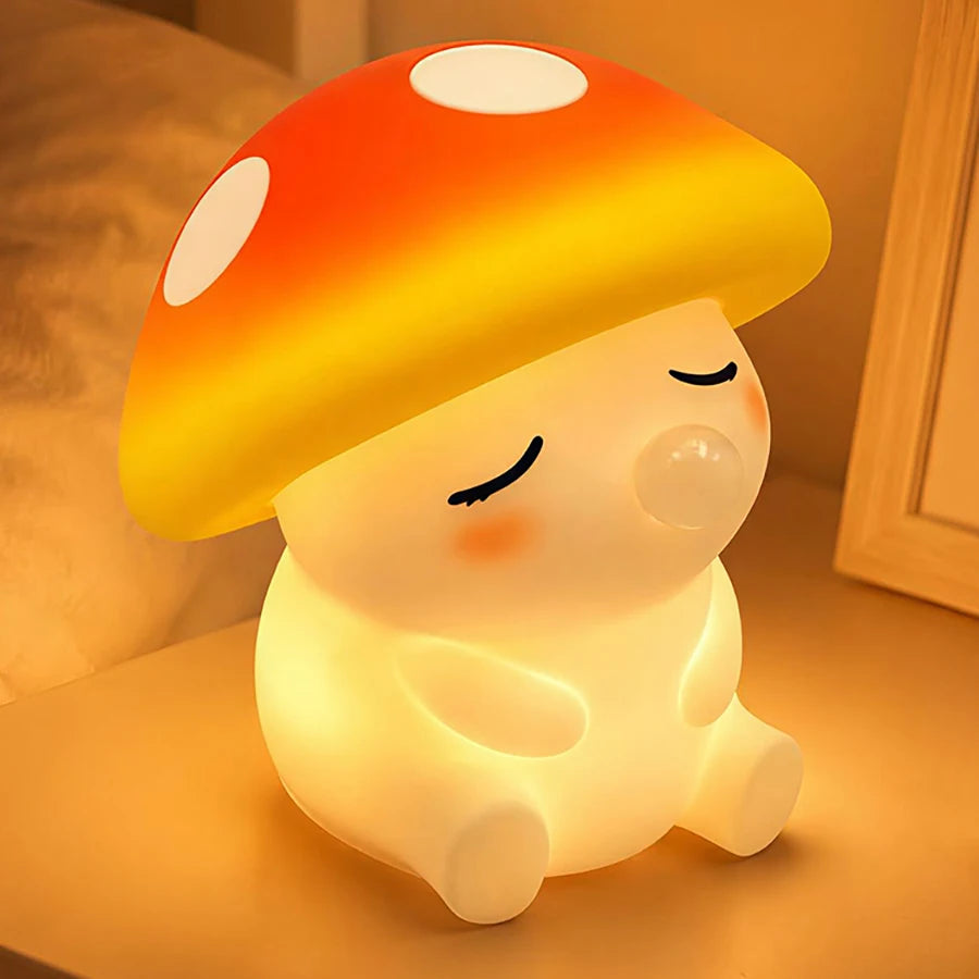 Mushroom Night Light Squishy Silicone Nursery Lamp With Tap Control Warm Light and RGB Color Changing Bedside Sleep Light