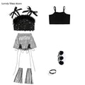 Hip Hop Girls Sequin Crop Top Silver Street Dance Shorts Kids K-pop Streetwear Costumes Children Jazz Girl Group Clothes Sets