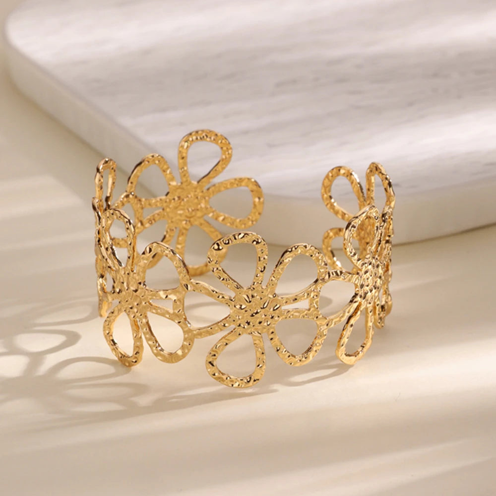 VELUROArt Bracelet Jonc Large Femme Acier Inoxydable Doré