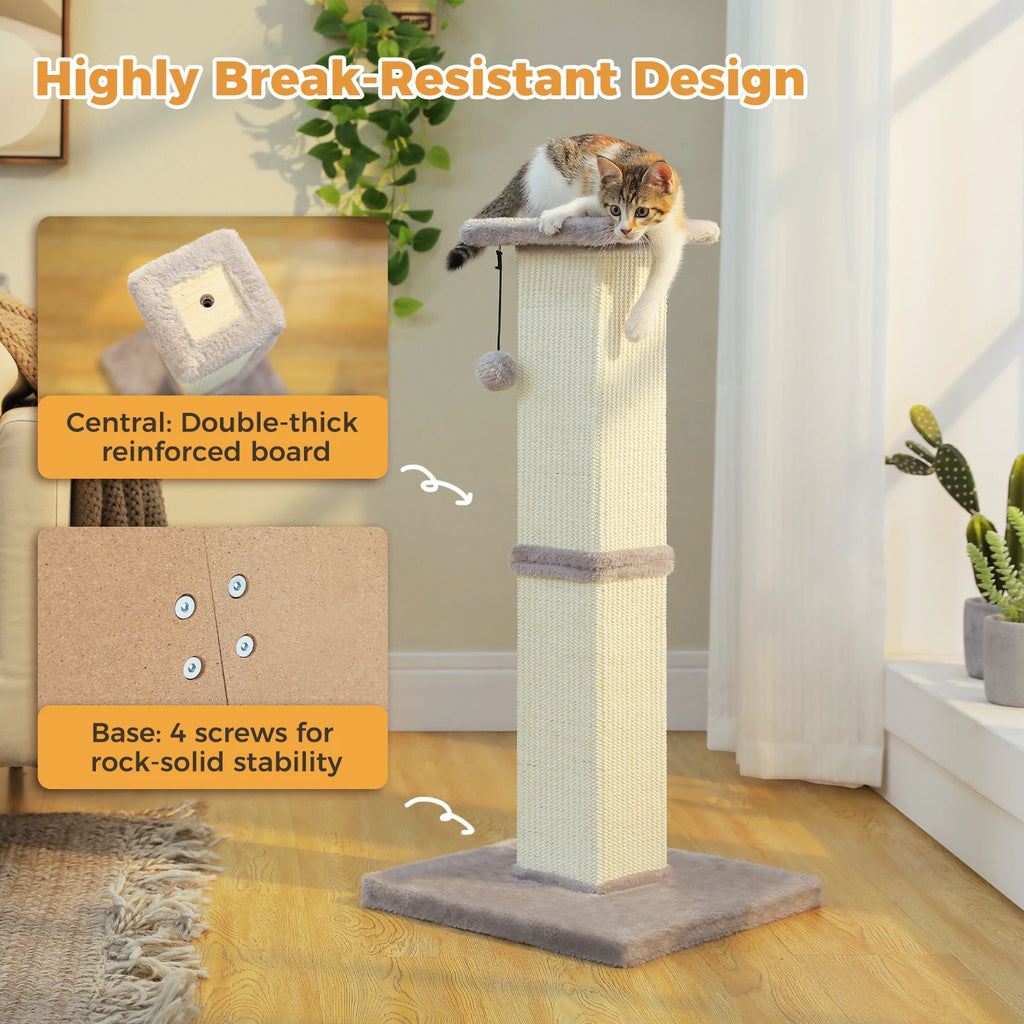 Large Cat Scratching Post with Woven Sisal Heavy Duty Base and Removable Dangling Ball Tall Cat Scratcher for Indoor Cats Adults Ultimate Scratch Post Cat Toys