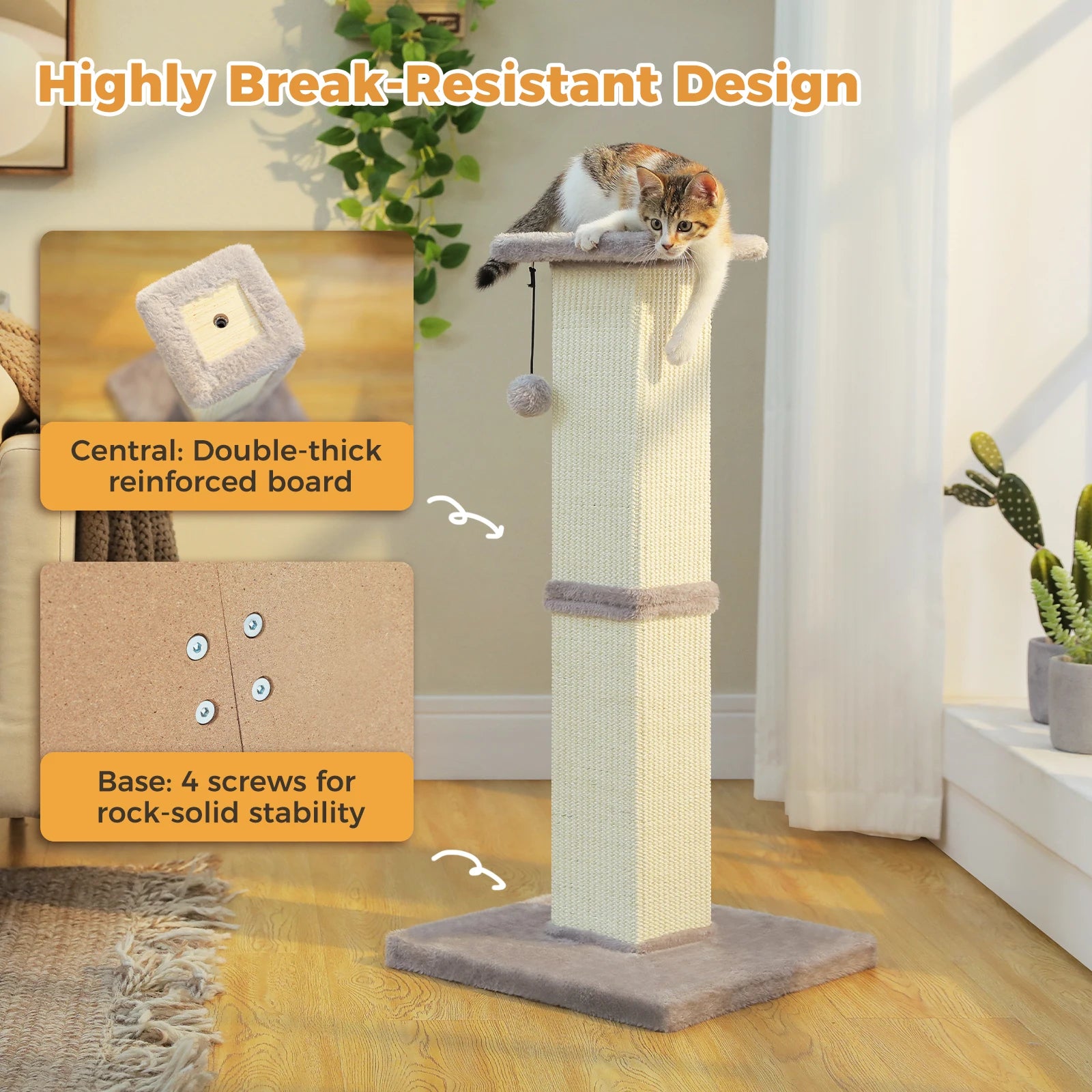 Large Cat Scratching Post with Woven Sisal Heavy Duty Base and Removable Dangling Ball Tall Cat Scratcher for Indoor Cats Adults Ultimate Scratch Post Cat Toys