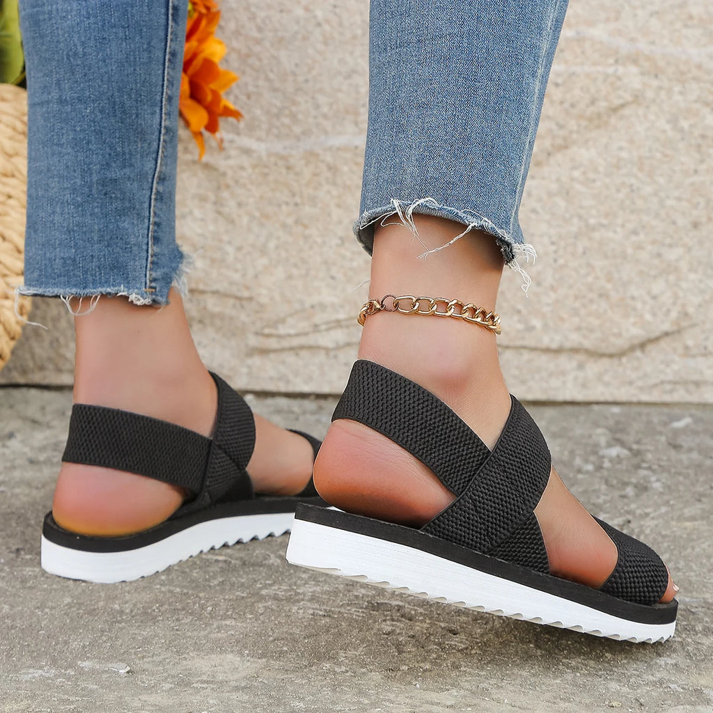 Sandales plates à lacets noires pour femme – vue 3