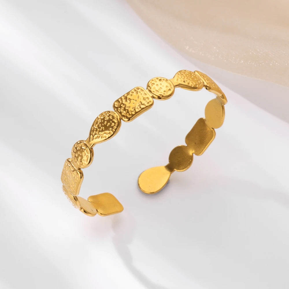 VELUROArt Bracelet Jonc Large Femme Acier Inoxydable Doré