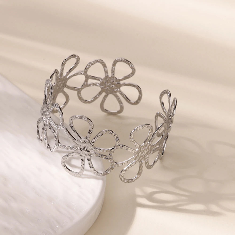 VELUROArt Bracelet Jonc Large Femme Acier Inoxydable Doré