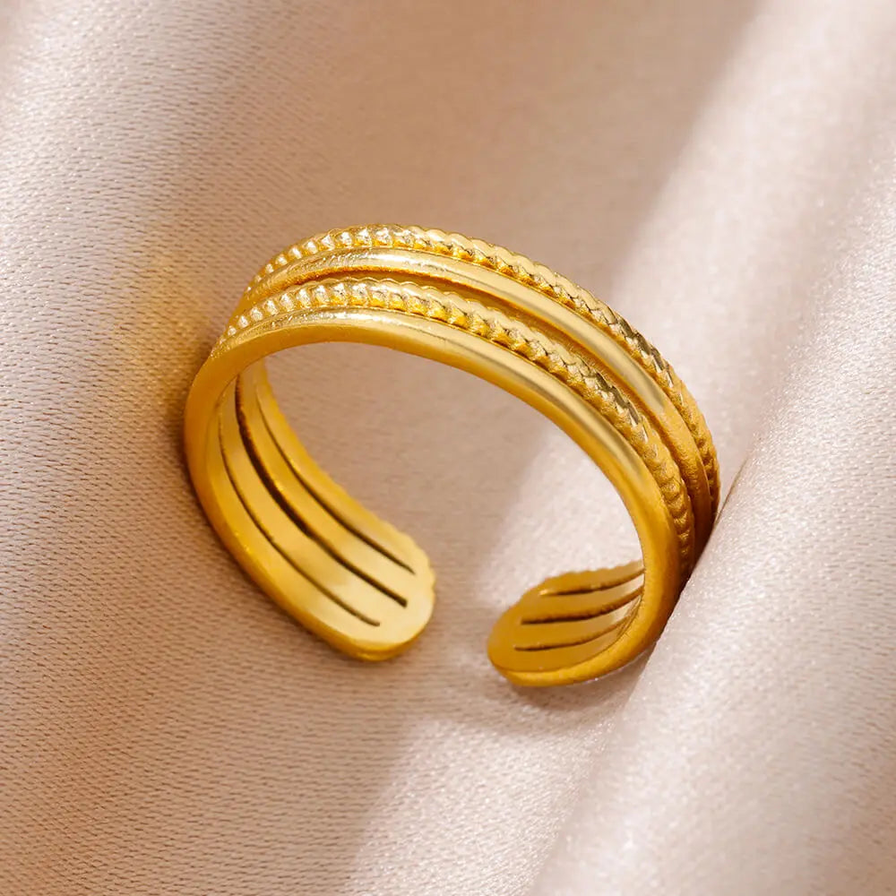 VELUROArt Bague Femme Acier Doré Classique