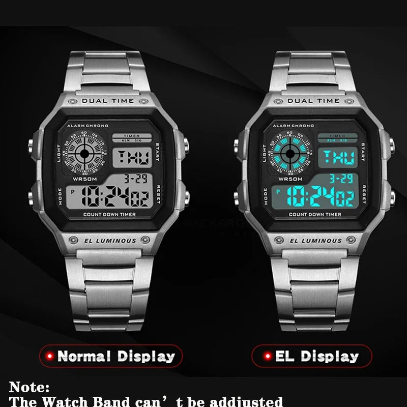 Montre digitale en acier de sport LED pour homme – vue 4
