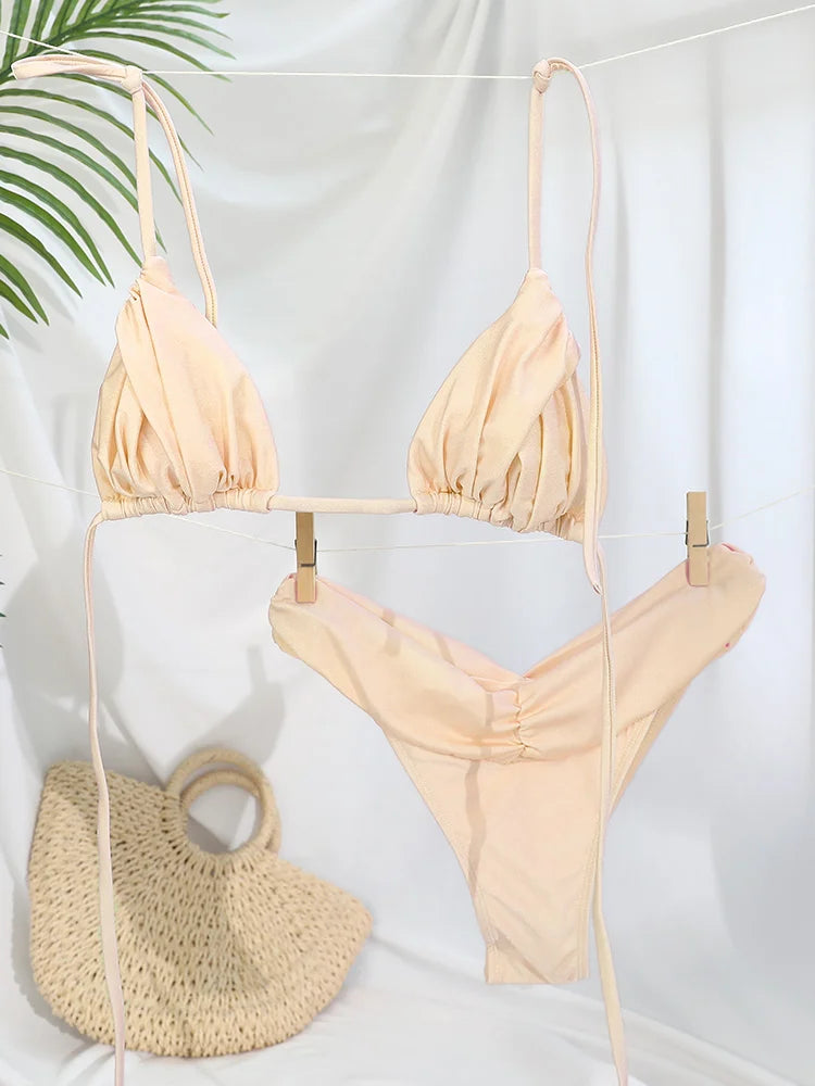 Maillot de bain bikini micro froncé pour femme – vue 4