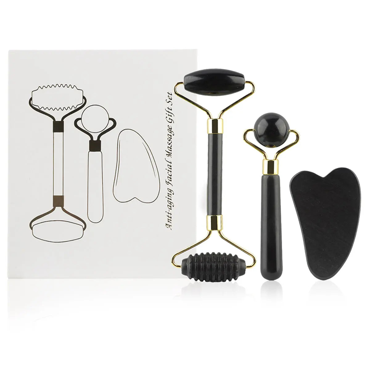 Set Rouleau de Jade & Gua Sha 3-en-1 + Masseur Yeux