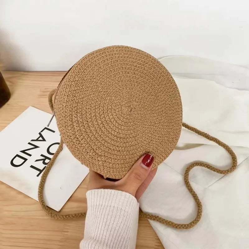 Sac bandoulière rond en paille pour femme – vue 3