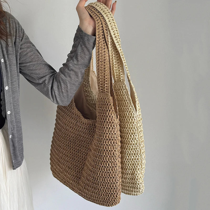 Sac cabas en paille et rotin pour la plage – vue 4