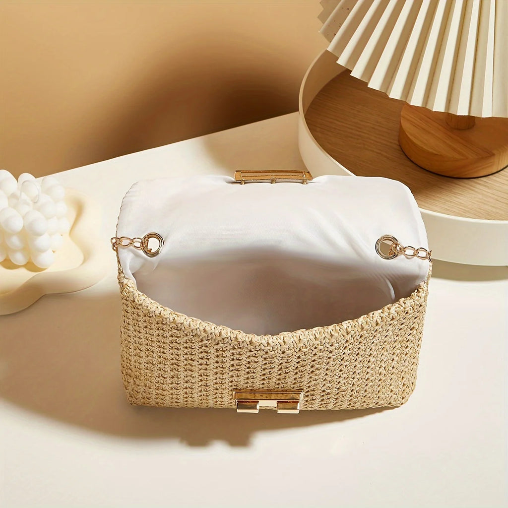 Sac en paille tressé porté épaule pour femme – vue 5