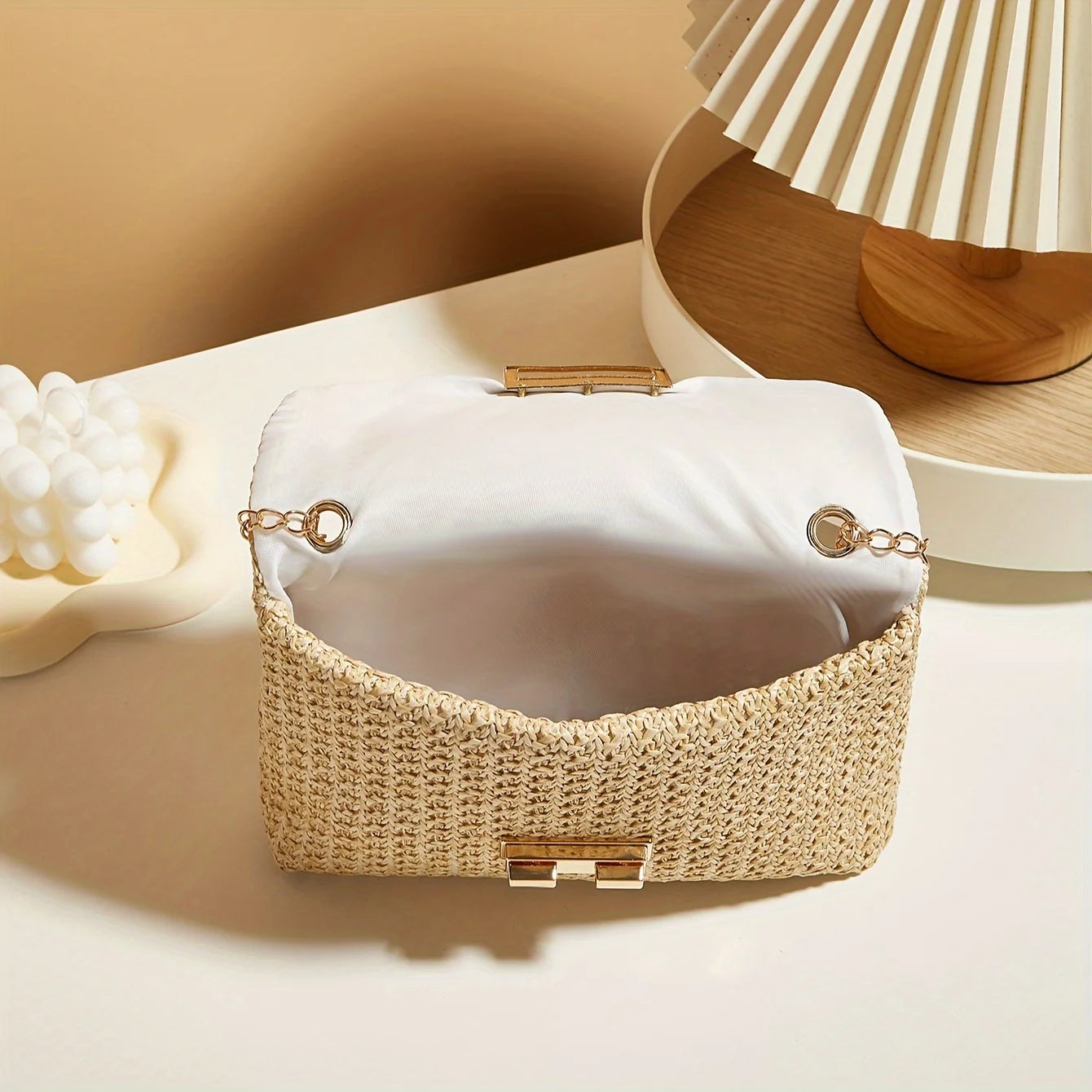 Sac en paille tressé porté épaule pour femme – vue 5