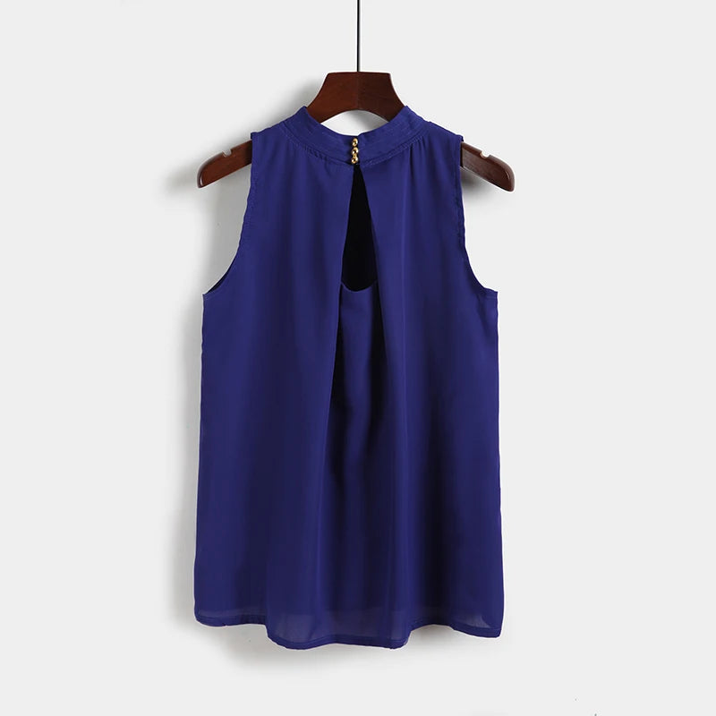 Women's Chiffon Blouse sleeveless double pleated casual shirt
