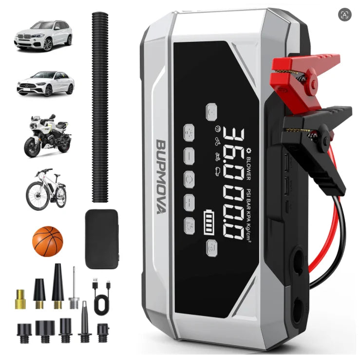 Démarreur de Batterie 3-en-1 + Gonfleur 150PSI (26800mAh)