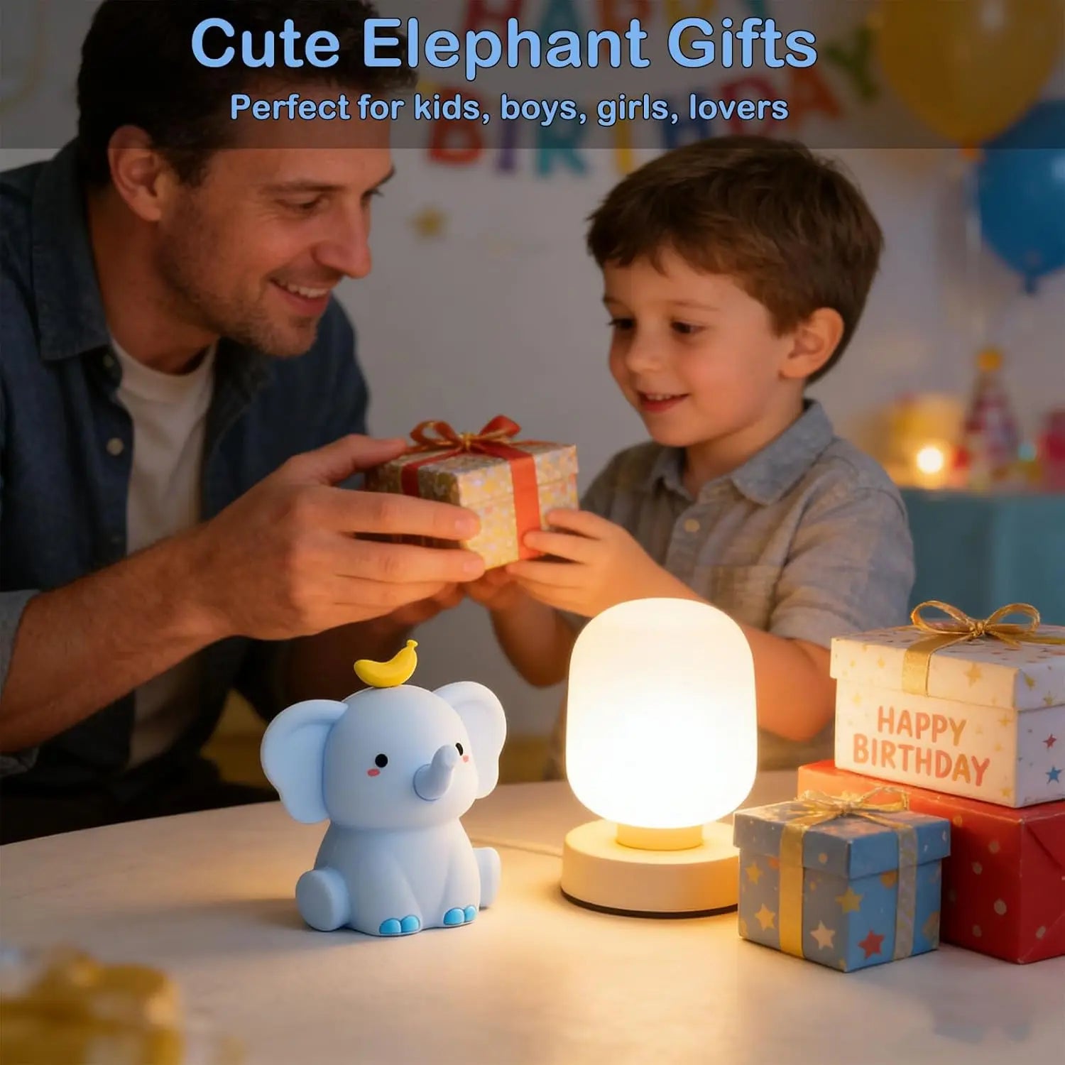Elephant Cute Night Light Rechargeable Bedside Nightlight Dimmable Squishy Sleeping Lamp For Baby Room Decor