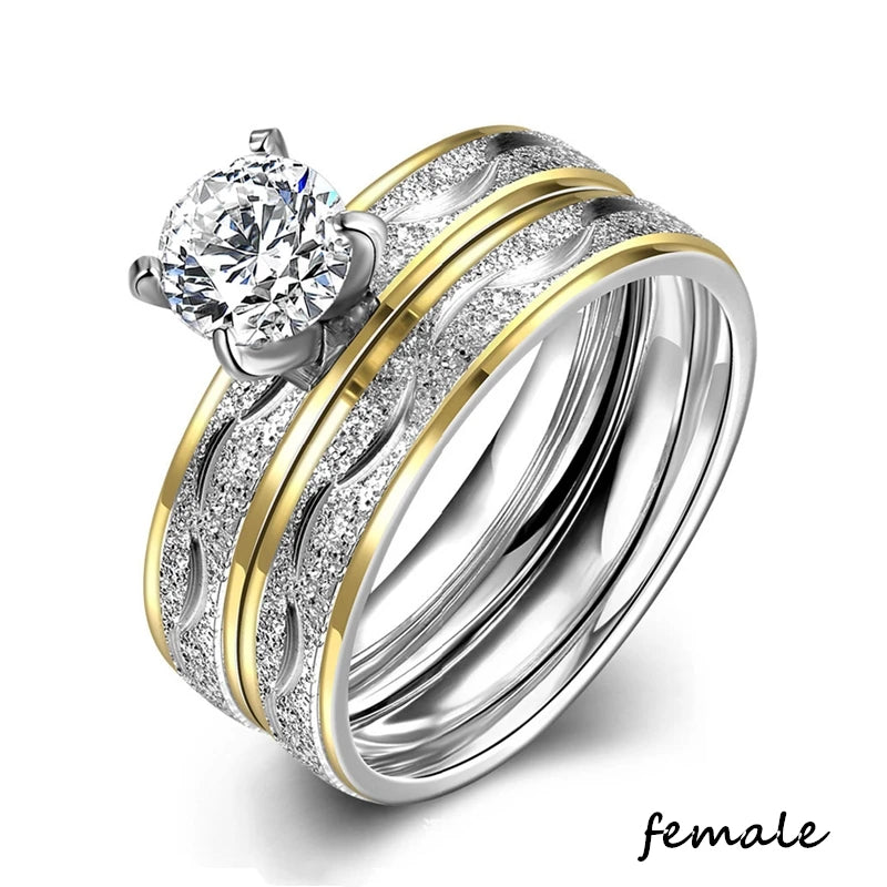 VELUROArt Set Bagues Couple Acier Inoxydable Zirconia