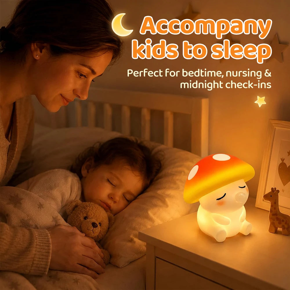 Squishy Mushroom Night Light Silicone Touch Bedside Nursery Sleeping Lamp 2 Brightness RGB Color Changing Touch Lamp For Bedroom
