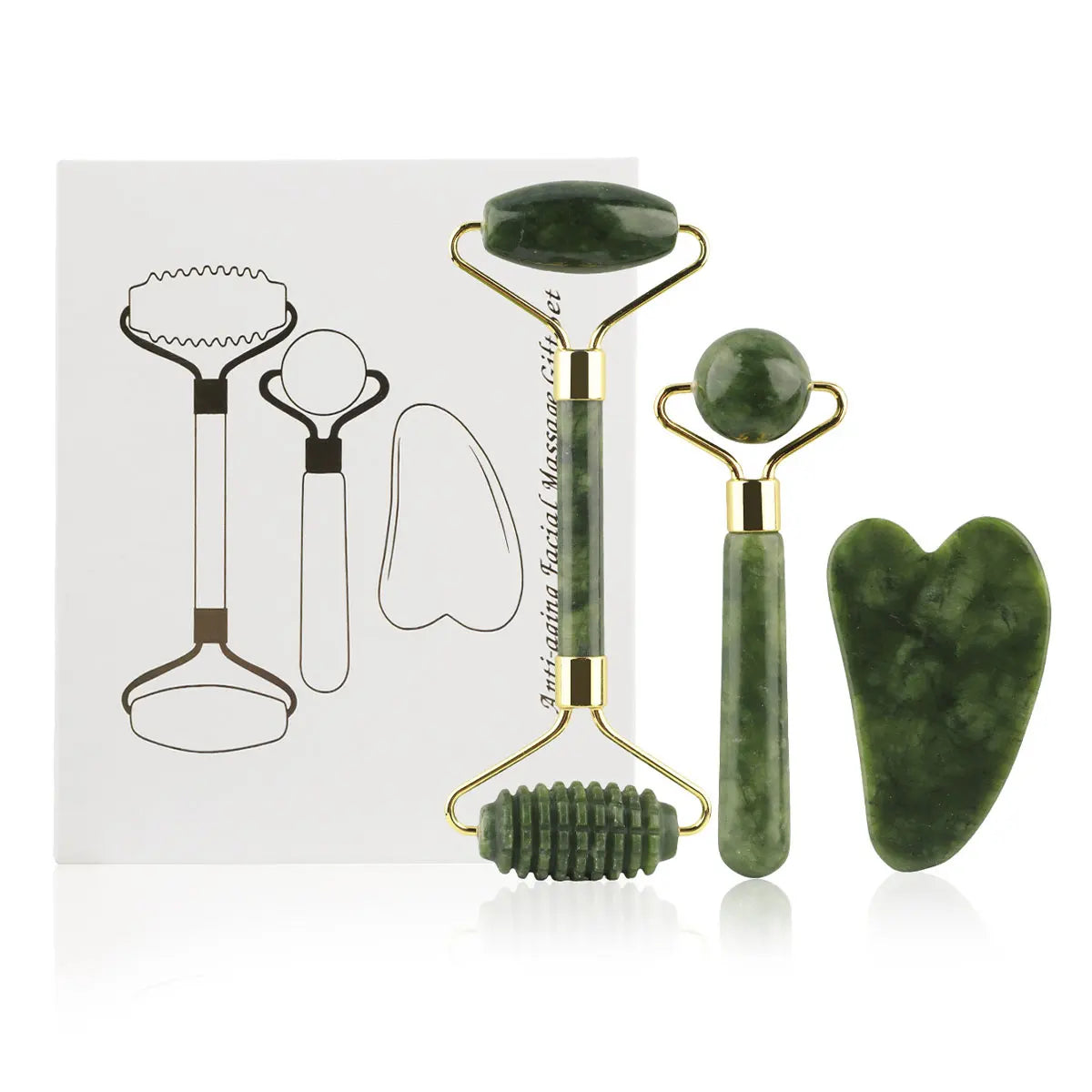 Set Rouleau de Jade & Gua Sha 3-en-1 + Masseur Yeux