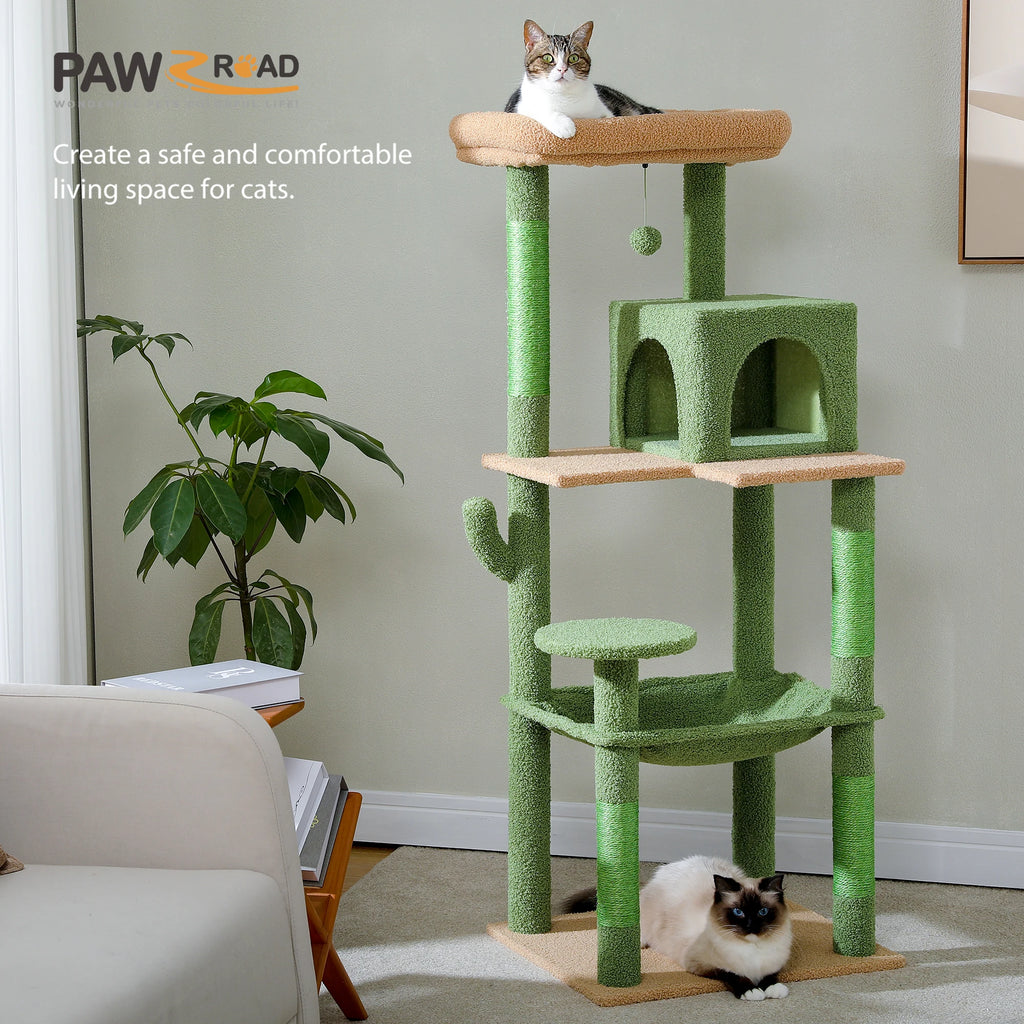 Multi-Level Cat Tree for Indoor Cats Large Cat Tower with Big Hammock Sisal Scratching Posts Cozy Condo Plush Cat House Cat Toys