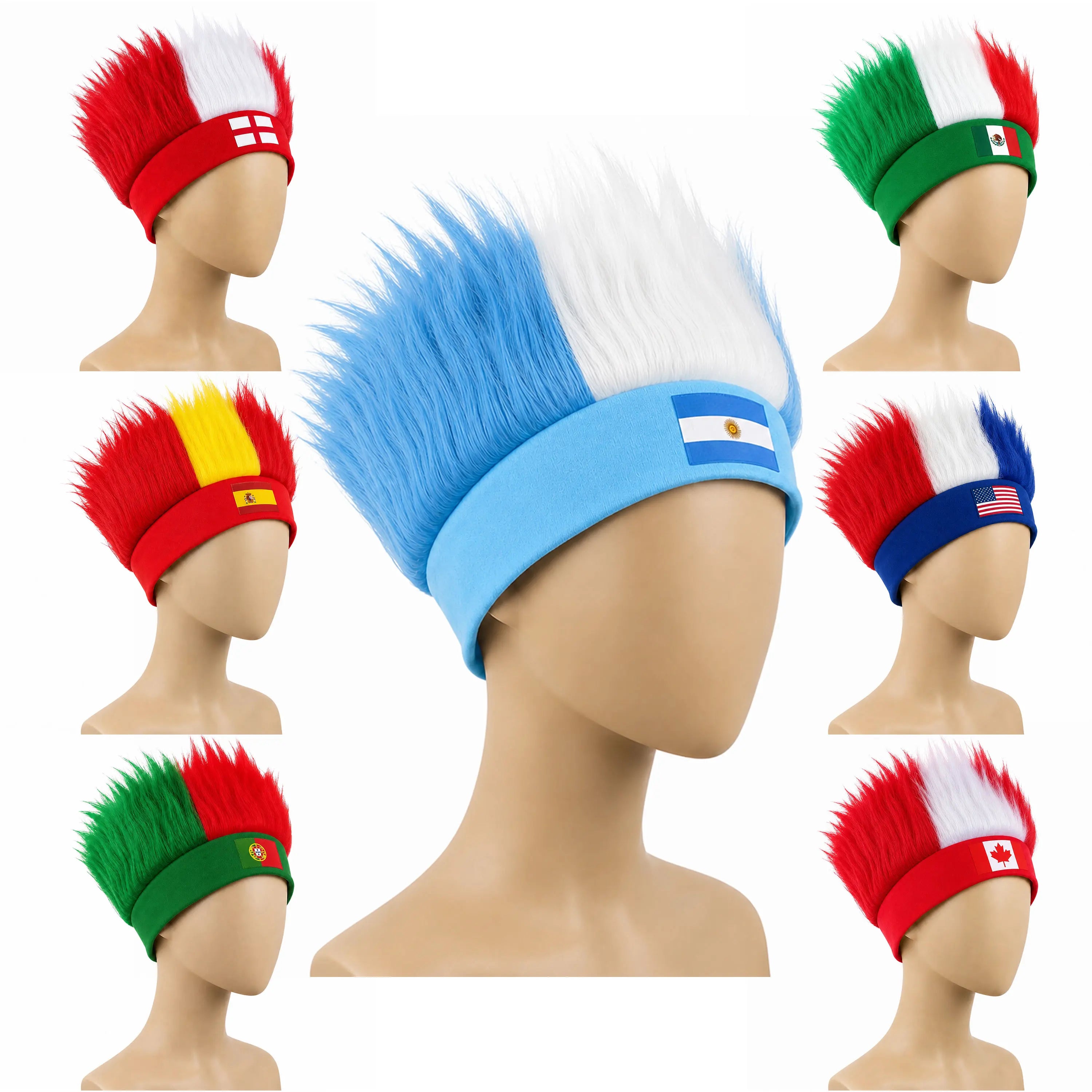 Perruque Supporter Couleurs Nationales | Coiffe Fan Coupe du Monde | Accessoire Festif 2026