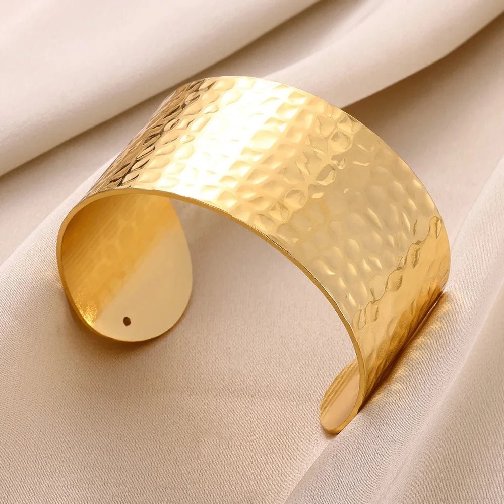 VELUROArt Bracelet Jonc Femme Acier Doré Texturé